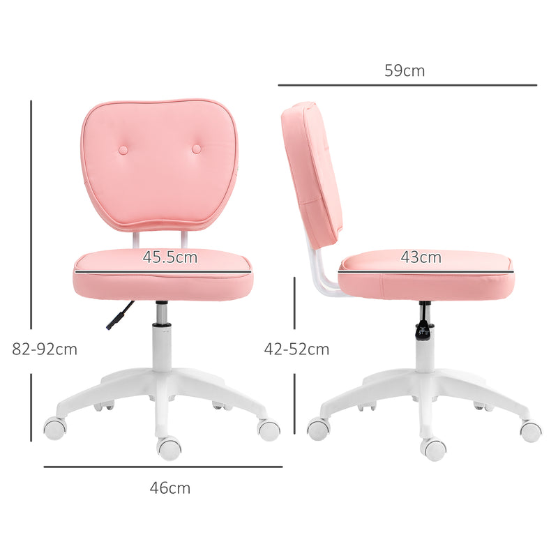 Vinsetto Vanity Task Chair With Adjustable Height, Armless, Pink