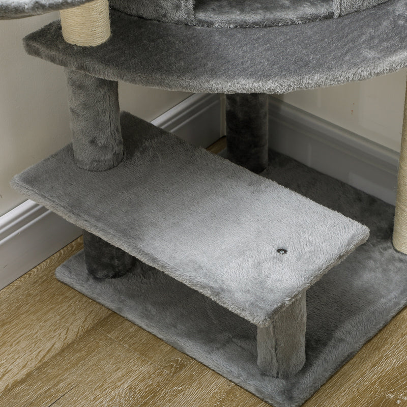 PawHut Cat Tree Tower Climbing  Activity Centre with Sisal Scratching Post Grey