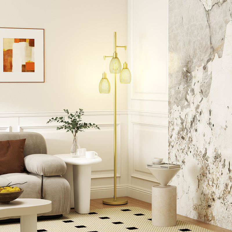 HOMCOM Industrial 3-Light Floor Lamp Dimmable Standing Lamp