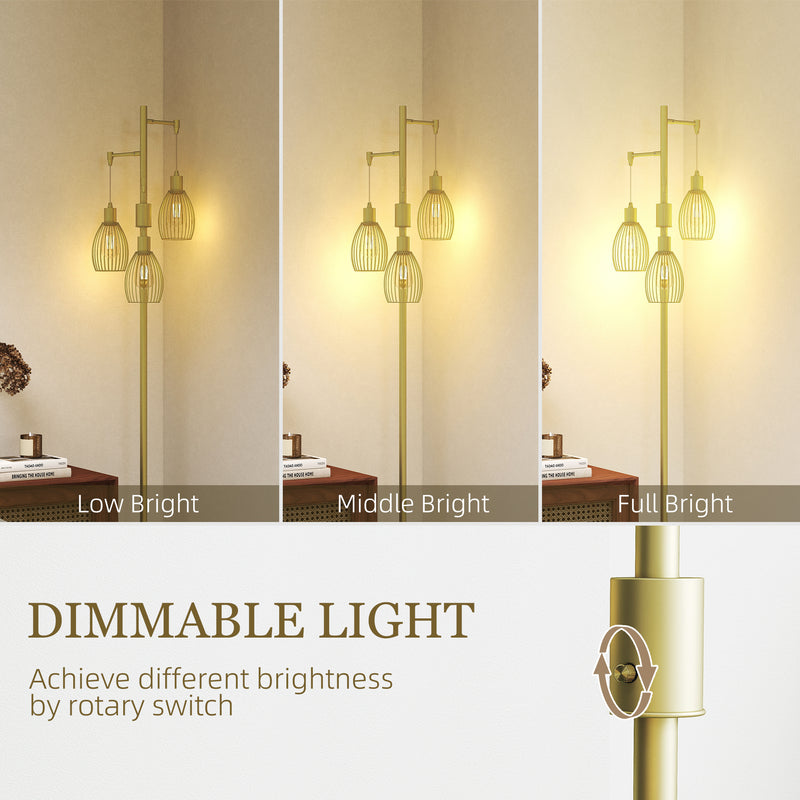 HOMCOM Industrial 3-Light Floor Lamp Dimmable Standing Lamp