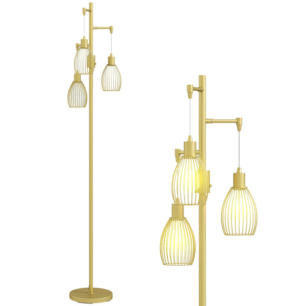 HOMCOM Industrial 3-Light Floor Lamp Dimmable Standing Lamp