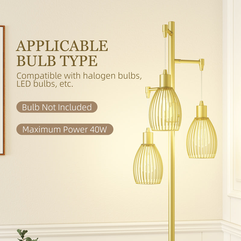 HOMCOM Industrial 3-Light Floor Lamp Dimmable Standing Lamp