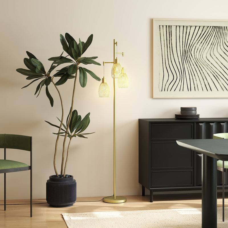 HOMCOM Industrial 3-Light Floor Lamp Dimmable Standing Lamp