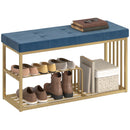 HOMCOM Shoe Storage Bench with Seat Cushion Tufted Shoe Rack Bench Dark Blue