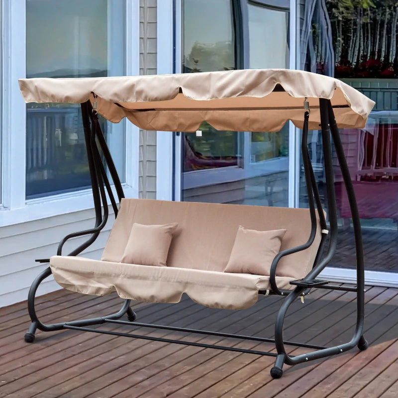 Outsunny 2-in-1 Garden Swing Chair -  Light Brown