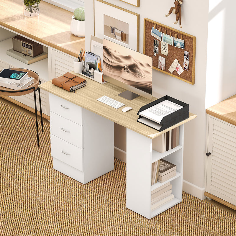 HOMCOM 120cm Computer Desk, Study Table with 3 Shelf & Drawers