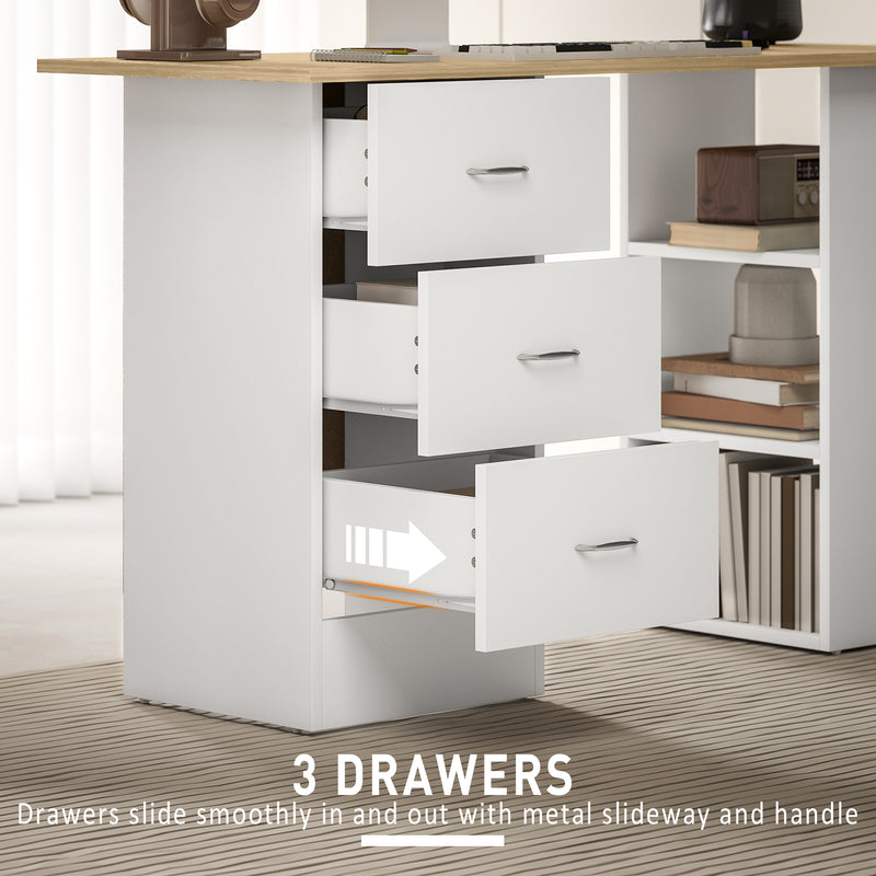 HOMCOM 120cm Computer Desk, Study Table with 3 Shelf & Drawers