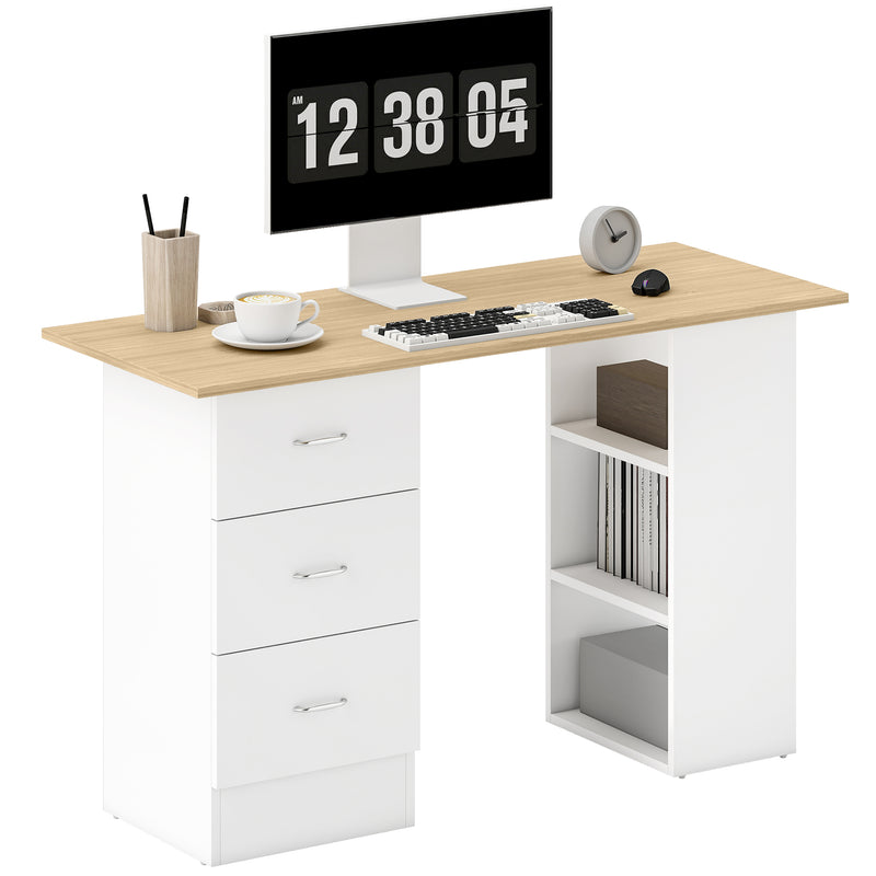 HOMCOM 120cm Computer Desk, Study Table with 3 Shelf & Drawers