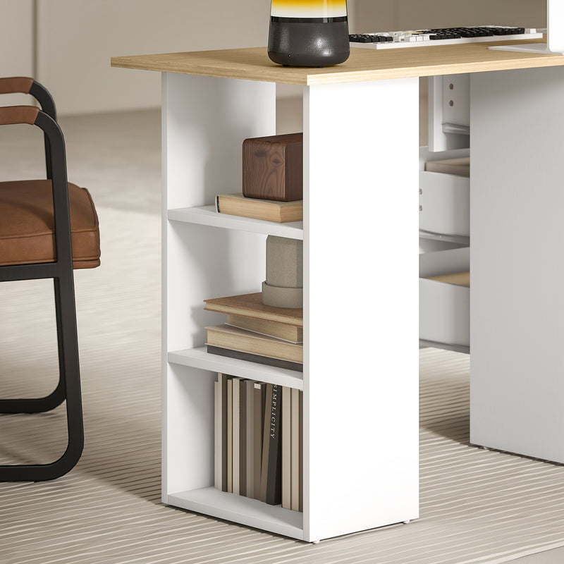 HOMCOM 120cm Computer Desk, Study Table with 3 Shelf & Drawers
