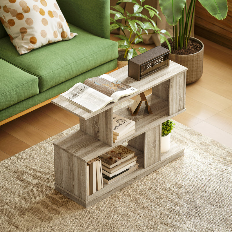 HOMCOM Modern Narrow End Table, S-Shaped Nightstand, Natural Wood Finish