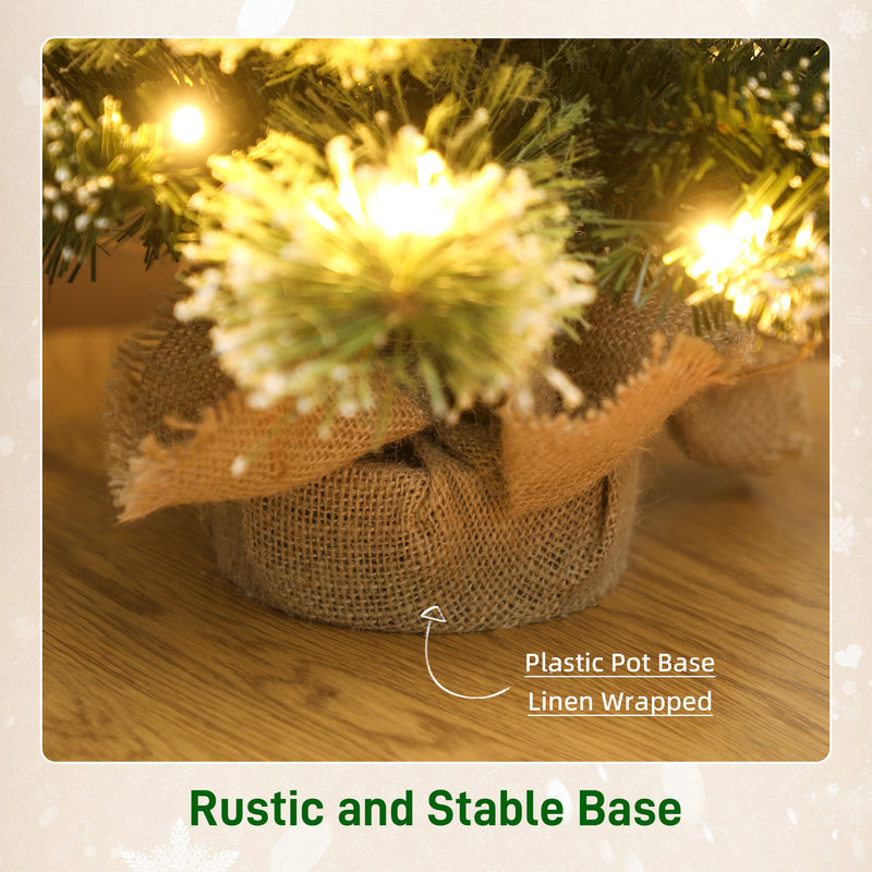 HOMCOM 60 cm Prelit Mini Tabletop Christmas Tree, Snow Flocked Xmas Tree