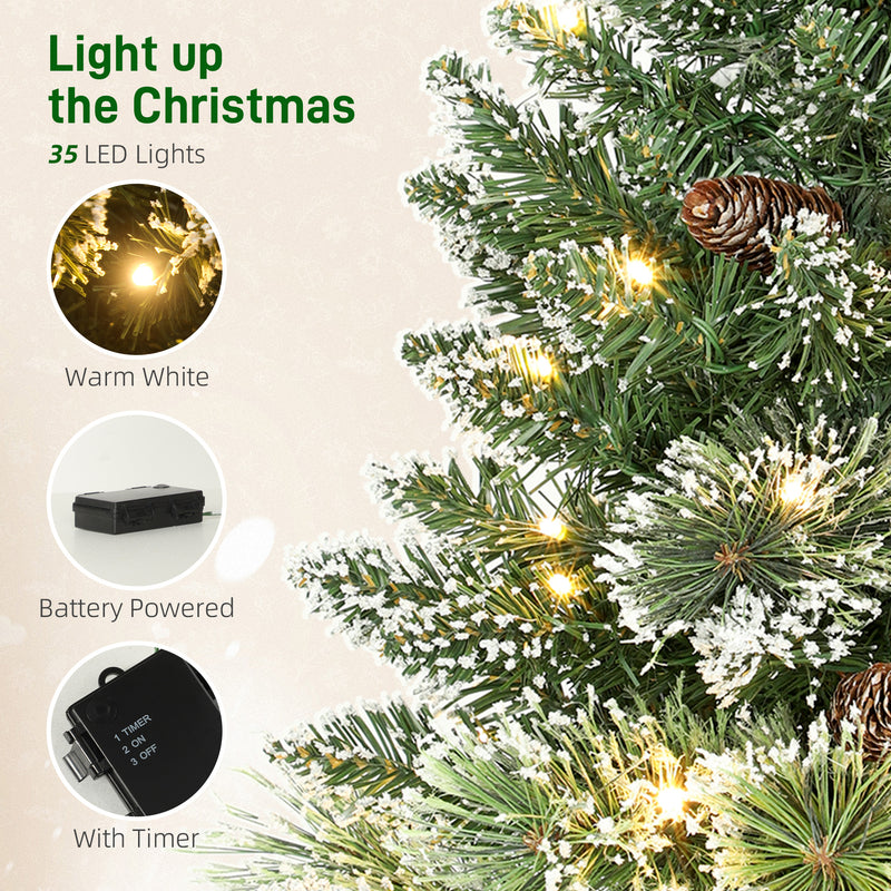 HOMCOM 60 cm Prelit Mini Tabletop Christmas Tree, Snow Flocked Xmas Tree