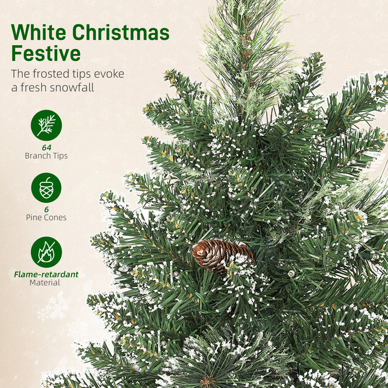 HOMCOM 60 cm Prelit Mini Tabletop Christmas Tree, Snow Flocked Xmas Tree
