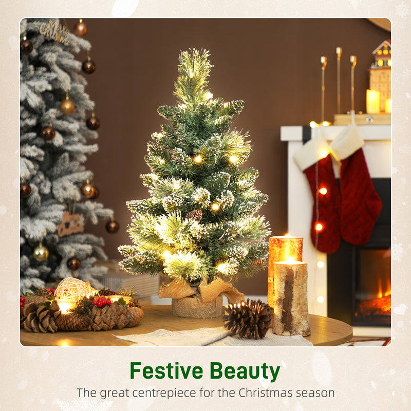 HOMCOM 60 cm Prelit Mini Tabletop Christmas Tree, Snow Flocked Xmas Tree