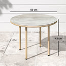 Outsunny Round Small Garden Table with Faux Marble Glass Top, Beige