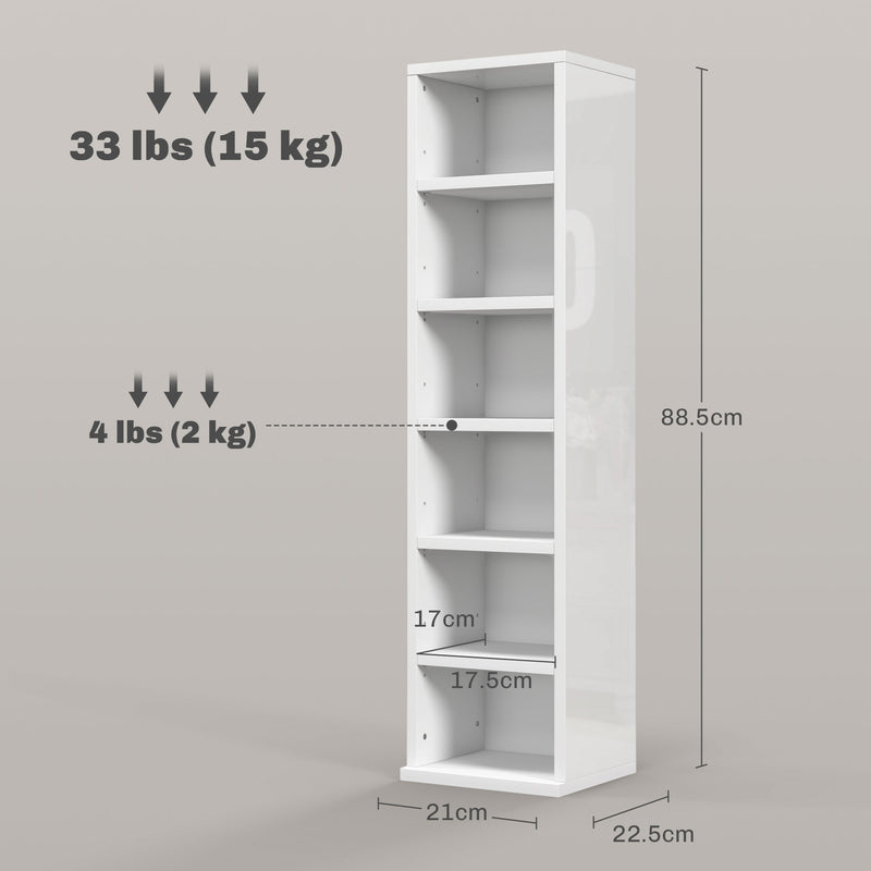 HOMCOM Set Of 2 CD Storage Units With Adjustable Shelves, High Gloss White, Grey And Black