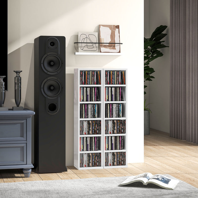 HOMCOM Set Of 2 CD Storage Units With Adjustable Shelves, High Gloss White, Grey And Black