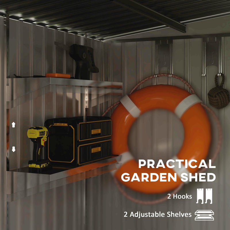 Outsunny 7 x 5FT Garden Shed w/ Foundation Lean to Metal Tool Shed Green