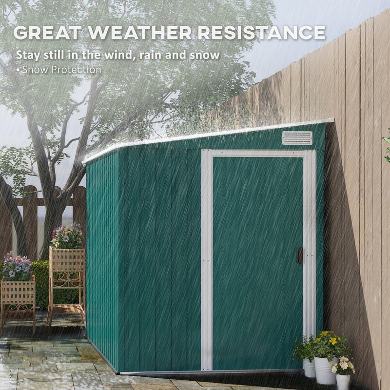 Outsunny 7 x 5FT Garden Shed w/ Foundation Lean to Metal Tool Shed Green