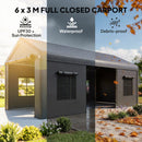 Outsunny 3 x 6 m Heavy Duty Carport, Portable Garage with 3 Doors, Dark Grey