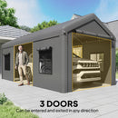 Outsunny 3 x 6 m Heavy Duty Carport, Portable Garage with 3 Doors, Dark Grey