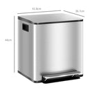 HOMCOM 2 x 15L Double Kitchen Bin, Pedal Bin Soft-Close Lid, Silver Tone
