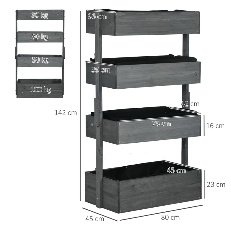 Outsunny Raised Garden Bed Wooden Plant Stand Grey