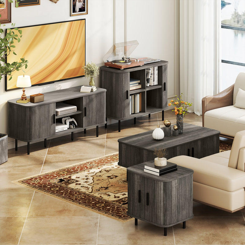 HOMCOM Coffee Table with Storage and Sliding Doors for Living Room
