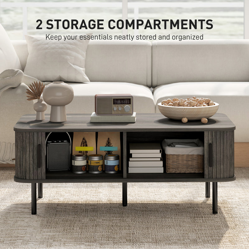 HOMCOM Coffee Table with Storage and Sliding Doors for Living Room