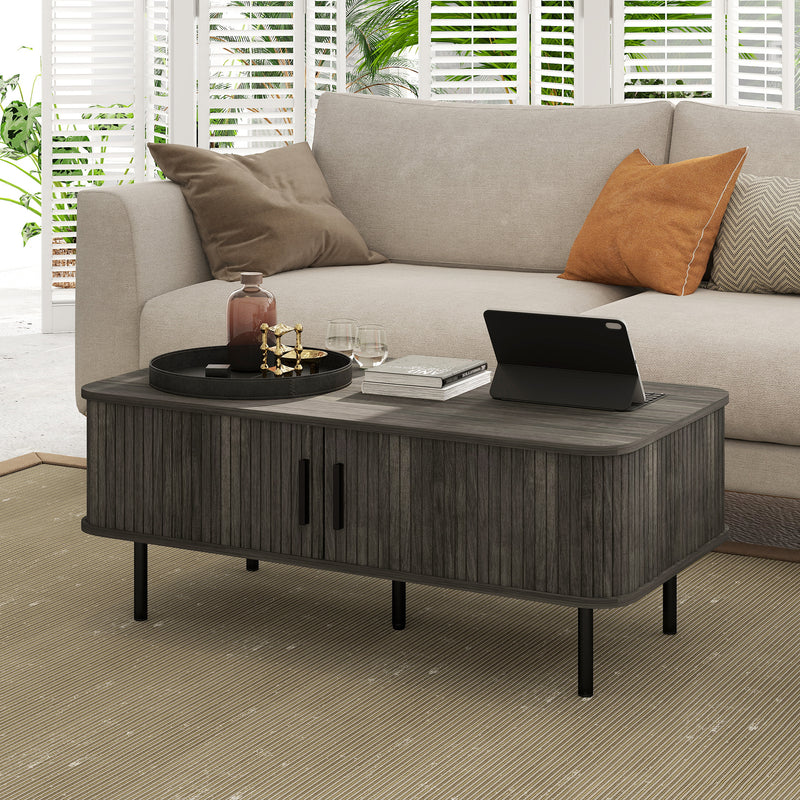 HOMCOM Coffee Table with Storage and Sliding Doors for Living Room