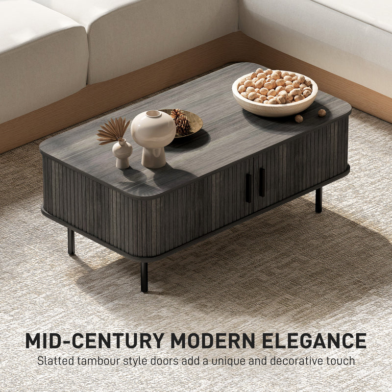 HOMCOM Coffee Table with Storage and Sliding Doors for Living Room