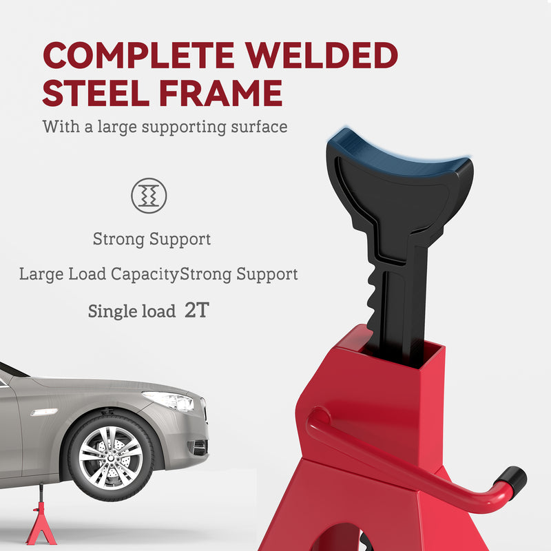 HOMCOM Axle Stands, Adjustable Car Jack Stands, Pack Of 2 - Red