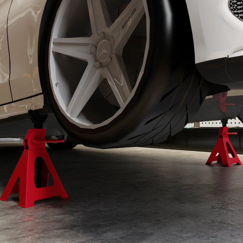 HOMCOM Axle Stands, Adjustable Car Jack Stands, Pack Of 2 - Red