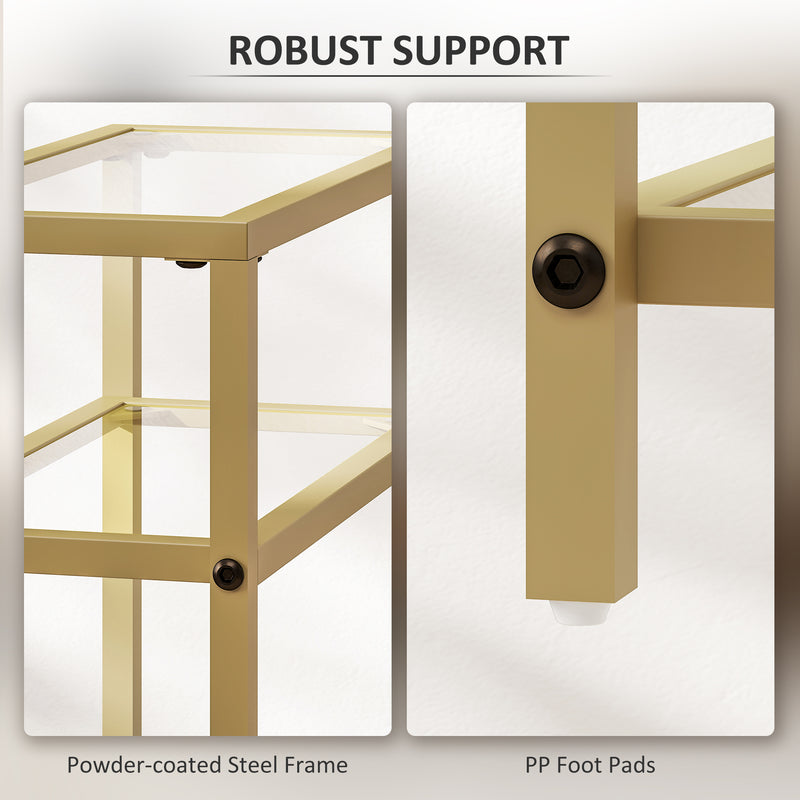 HOMCOM Slim Side Table, End Table with Tempered Glass Tabletop, Gold