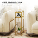 HOMCOM Slim Side Table, End Table with Tempered Glass Tabletop, Gold