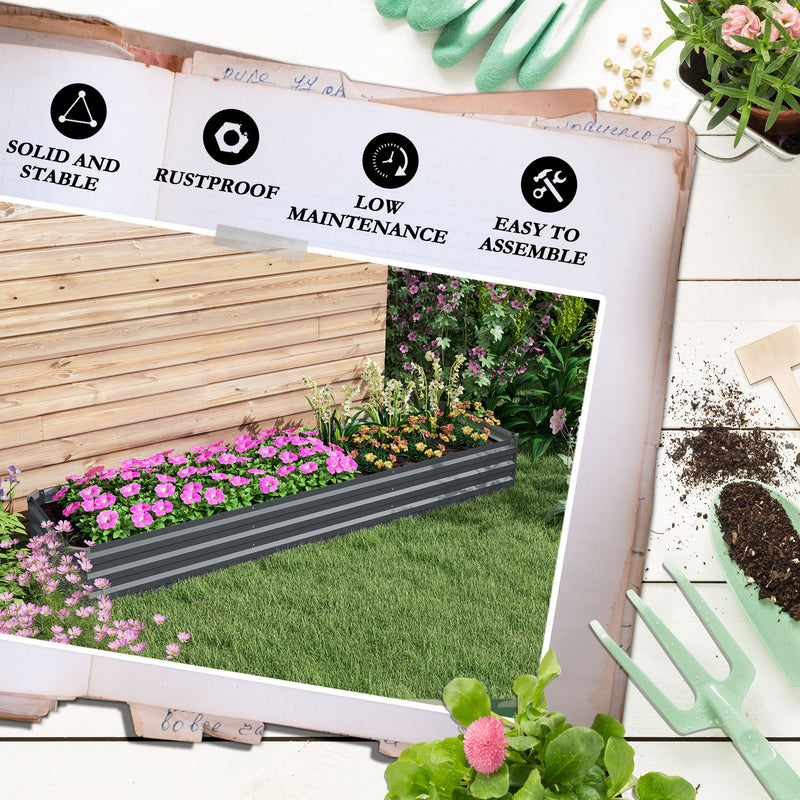 Outsunny Galvanised Raised Bed for Garden, Outdoor Elevated Planter Box, Grey