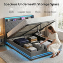 HOMCOM Lift up Storage Bed Frame with RGB LED Lights Dark Grey