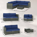 Outsunny 4 Pieces Rattan Garden Furniture Sofa Set with Coffee Table Blue