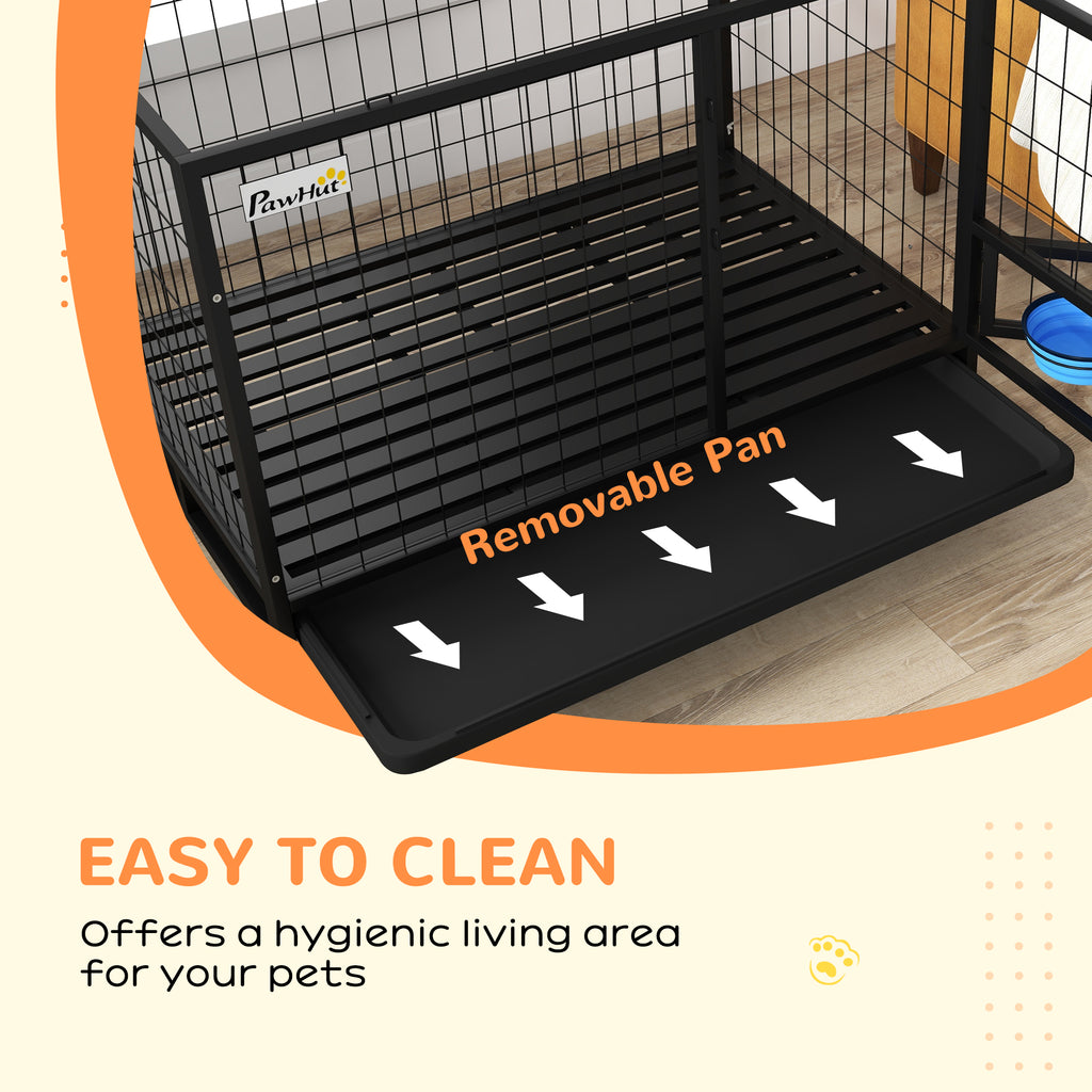 PawHut Heavy Duty Dog Crate Metal Kennel And Cage Dog Playpen With Lockable Wheels Slide Out Tray And Anti Pinching Floor