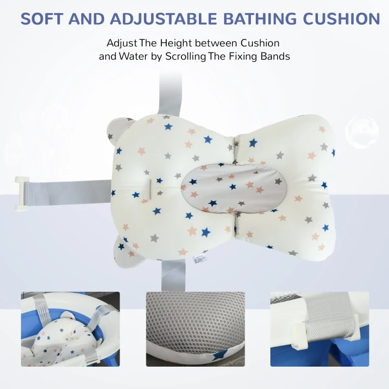 HOMCOM Baby Bath Tub Collapsible with Cushion - Blue