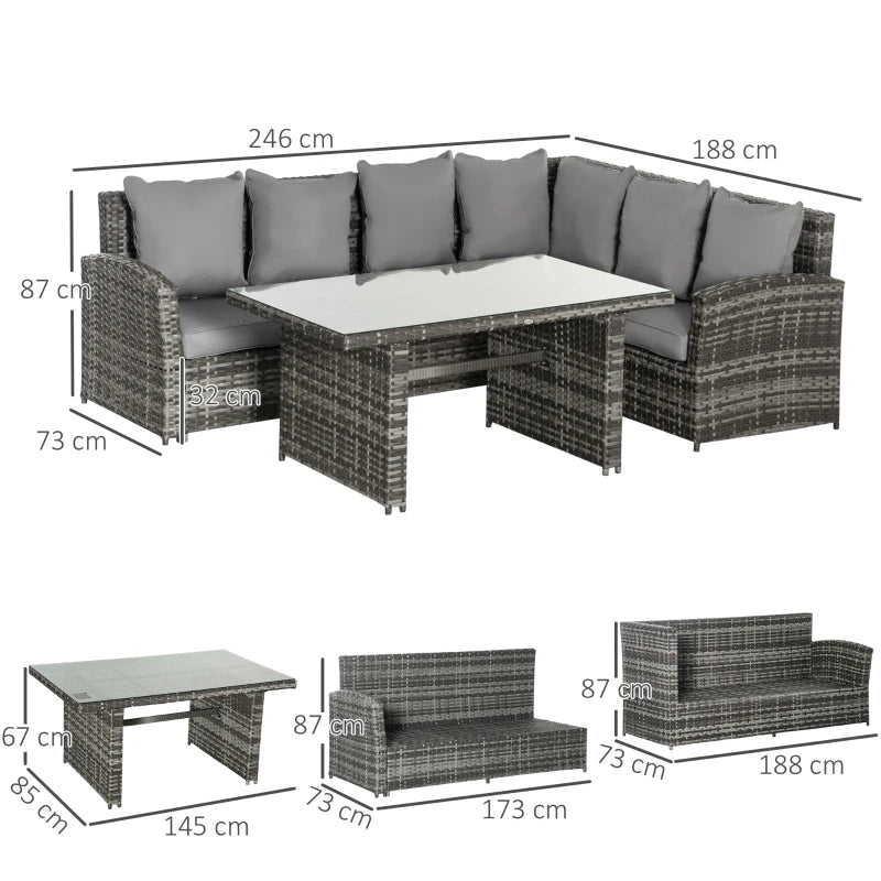 Outsunny Rattan Sofa Set with Table 3 Piece 1.8m- Grey