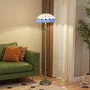 Floor Lamp With Handcrafted Stained Glass Shade, Vintage Standing Lamp, Blue