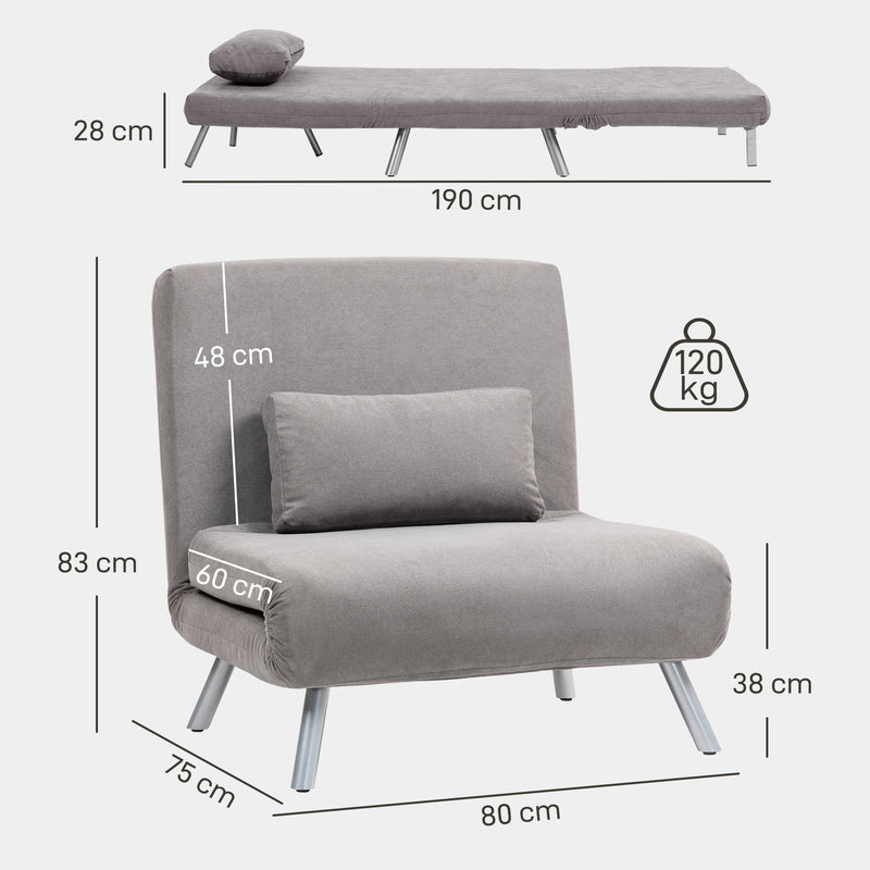HOMCOM 2-in-1 Folding Sofa Bed with 5-level Adjustable Backrest, Grey