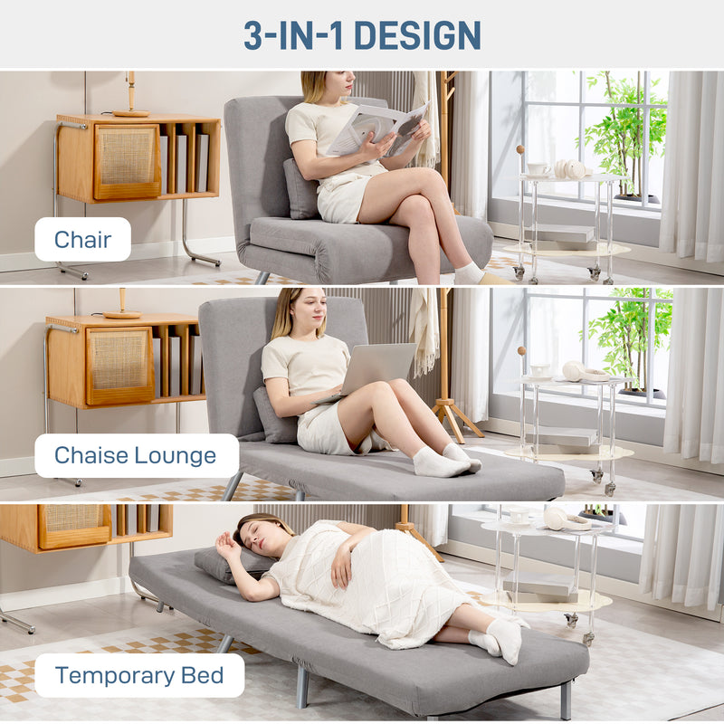 HOMCOM 2-in-1 Folding Sofa Bed with 5-level Adjustable Backrest, Grey