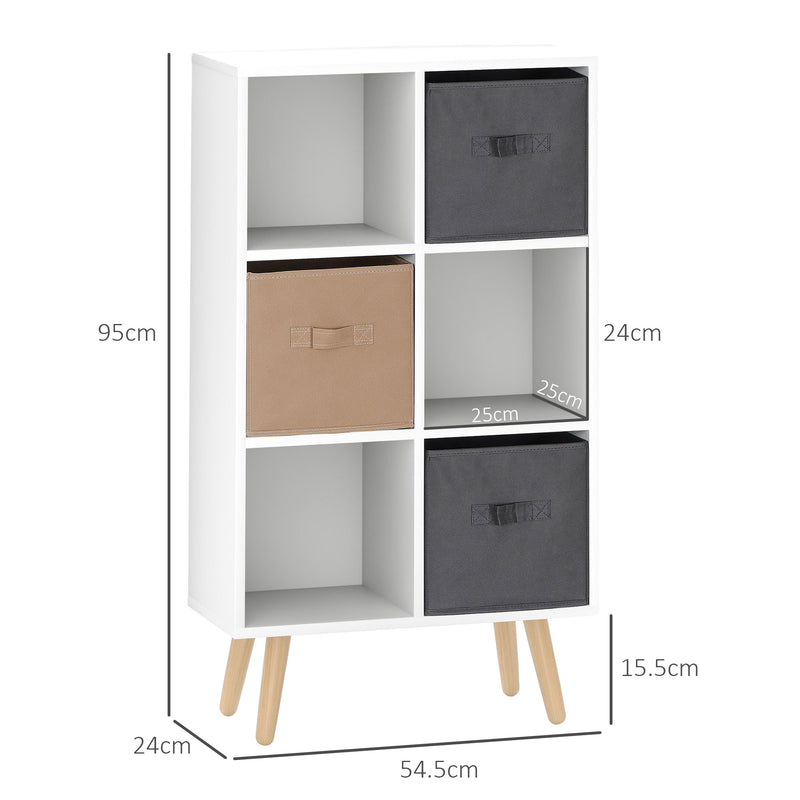 HOMCOM Freestanding 6 Cube Storage Cabinet Unit Bookcase w/ 3 Drawer White