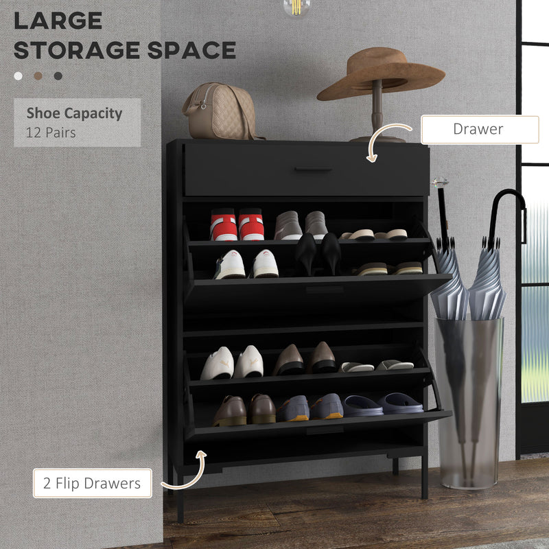 HOMCOM Shoe Storage Cupboard with 2 Flip Doors and Sliding out Drawer, Black