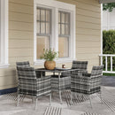 Outsunny Rattan Outdoor Dining Table and Chairs for 4 with Cushions, Grey