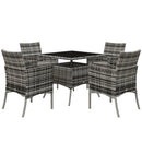 Outsunny Rattan Outdoor Dining Table and Chairs for 4 with Cushions, Grey