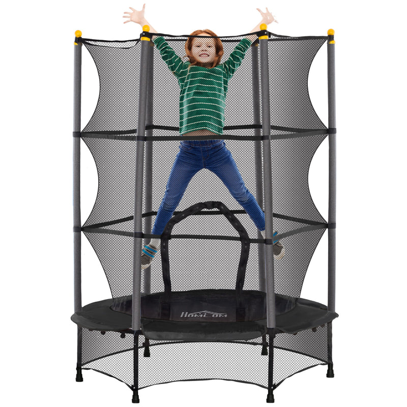 HOMCOM 4.6FT/75 Inch Kids Trampoline With Safety Enclosure, Indoor Outdoor, Pink
