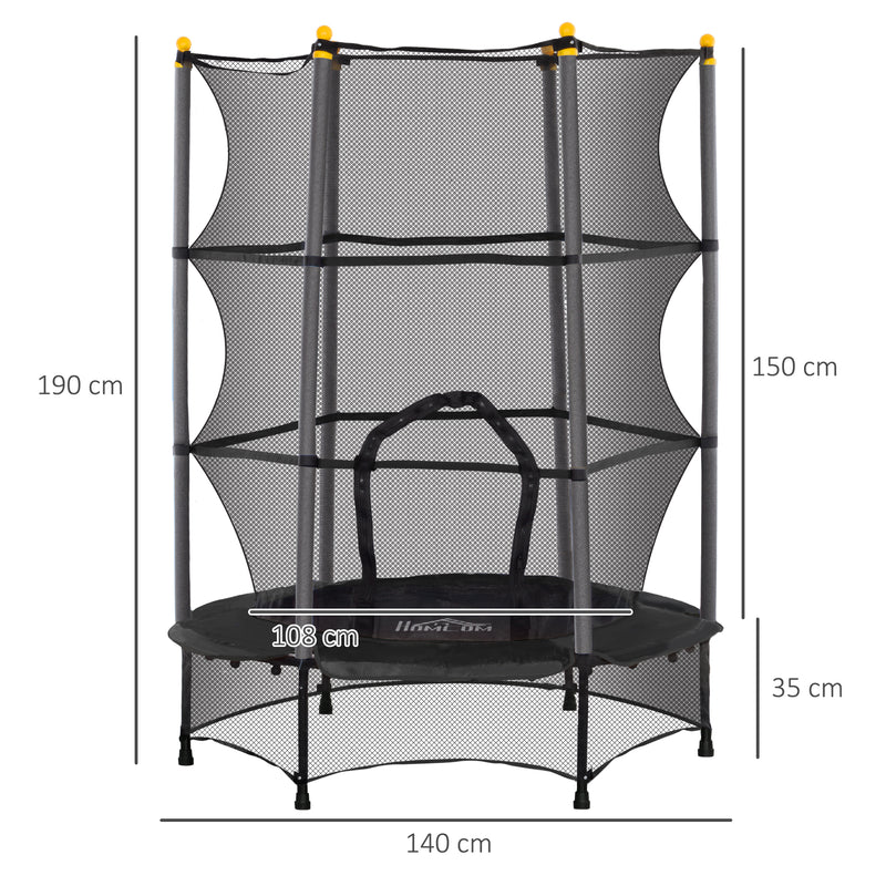 HOMCOM 4.6FT/75 Inch Kids Trampoline With Safety Enclosure, Indoor Outdoor, Pink
